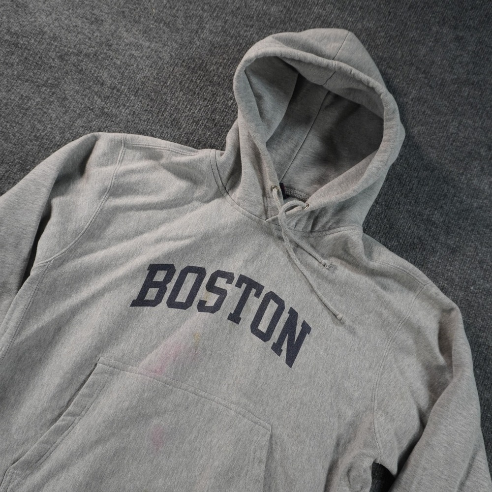 MV Sport Pro-Weave Boston Hoodie Mens Large Gray Graphic Sweatshirt Distressed